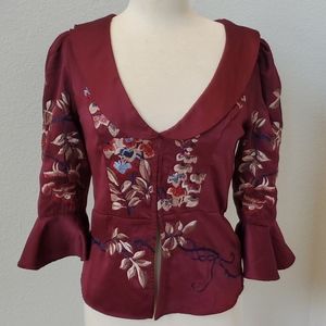 Free People Burgundy Embroidered Blouse NWT